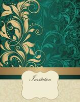 Vintage invitation card with ornate elegant retro abstract floral design vector