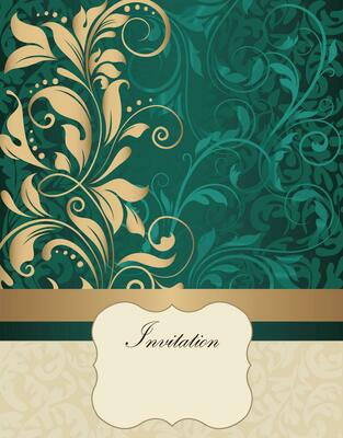 Vintage invitation card with ornate elegant retro abstract floral design