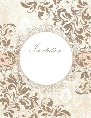 Vintage invitation card with ornate elegant retro abstract floral design