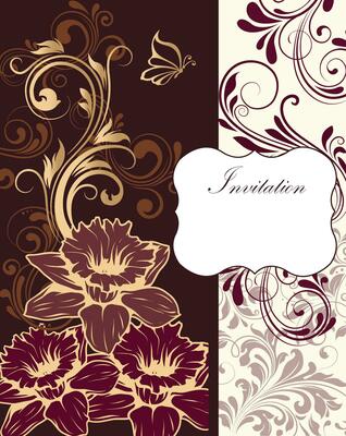 Vintage invitation card with ornate elegant retro abstract floral design