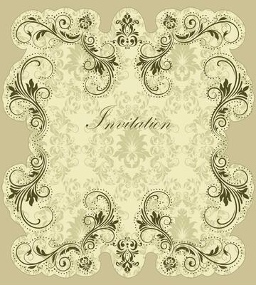 Vintage invitation card with ornate elegant retro abstract floral design