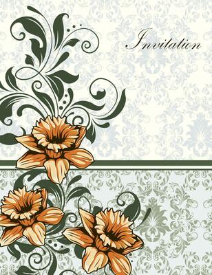 Vintage invitation card with ornate elegant retro abstract floral design