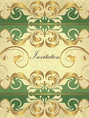 Vintage invitation card with ornate elegant retro abstract floral design