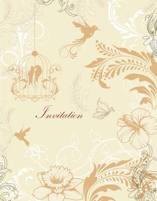 Vintage invitation card with ornate elegant retro abstract floral design
