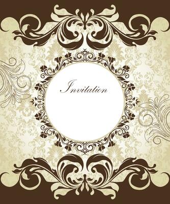 Vintage invitation card with ornate elegant retro abstract floral design