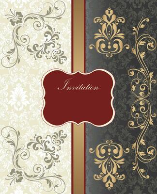 Vintage invitation card with ornate elegant retro abstract floral design