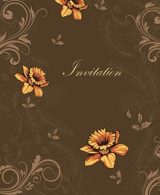 Vintage invitation card with ornate elegant retro abstract floral design