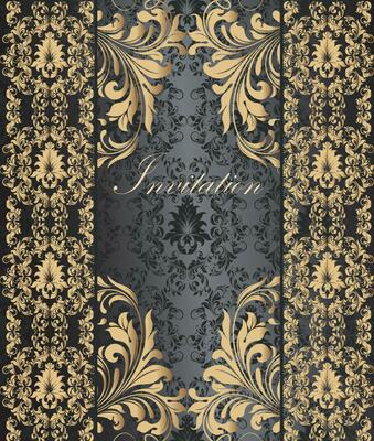 Vintage invitation card with ornate elegant retro abstract floral design