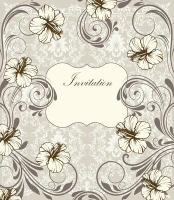 Vintage invitation card with ornate elegant retro abstract floral design