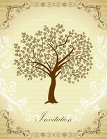 Vintage invitation card with ornate elegant retro abstract floral tree design vector