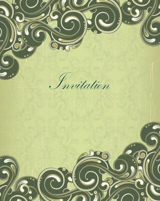 Vintage invitation card with ornate elegant retro abstract floral design