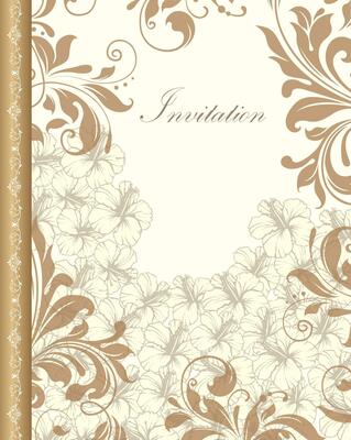 Vintage invitation card with ornate elegant retro abstract floral design