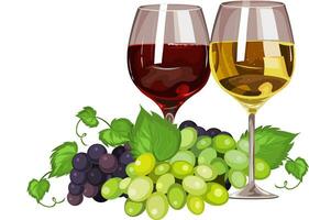 vector de vino vaso y uvas.