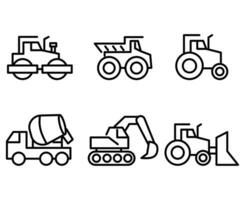 set of construction machinery icon in line style vector