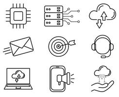 set of technology information icons or network and cloud computing icon vector