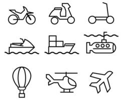 Transportation vector flat icon set or Vector transport line icon set and vehicle symbols collection