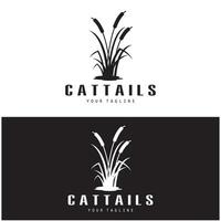 cattails or river reed grass plant logo design, aquatic plants, swamp, wild grass vector