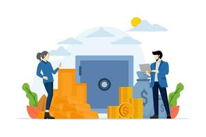 concept of financial success with gold investment, wealth manager businessman Trader or investor becomes rich from gold. Flat vector illustration on white background.