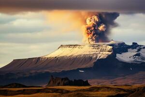 AI generated Volcanic eruption of Kirkjufell volcano, Iceland, A small volcanic eruption on Mt Fagradalsfjall, Southwest Iceland, AI Generated photo