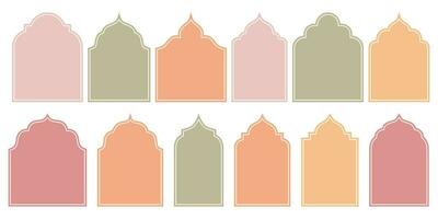 Flat Style Vector Design of Islamic Shape Window Door Frames in Retro Boho Colors. Aesthetic Illustrations Perfect for Various Design Applications