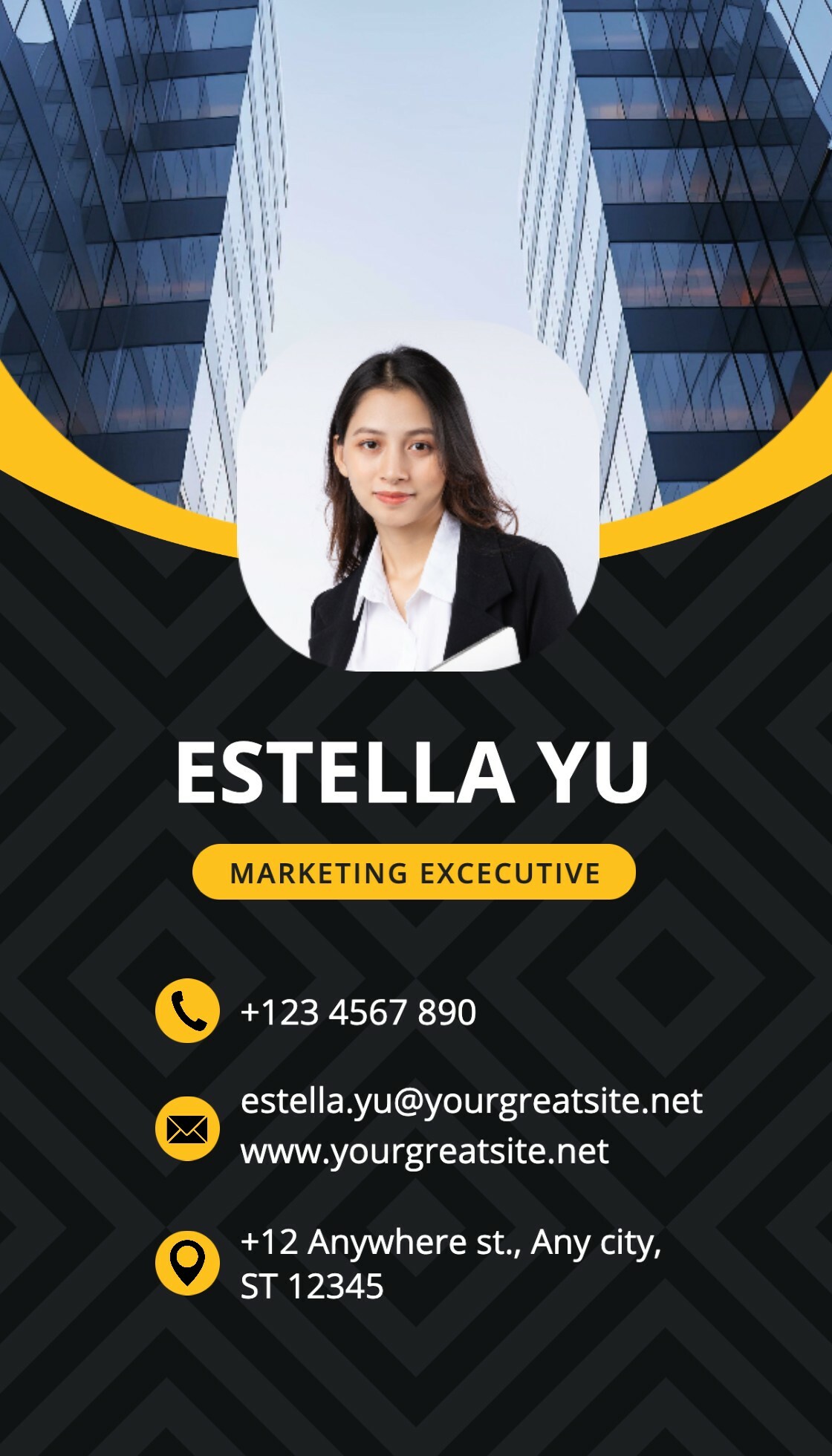 Black and Yellow Simple Business Card Vertical