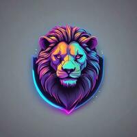 gamer lion logo, minimalism, vector, neon light photo