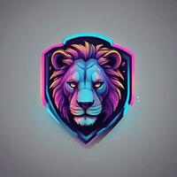 gamer lion logo, minimalism, vector, neon light photo