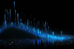 AI generated Futuristic background with glowing lines and bokeh. 3d rendering, Glowing blue lines and an abstract data system on a black background representing a complex data flow, AI Generated photo