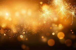 AI generated Abstract gold bokeh background with sparkler. Vector illustration, Gold fireworks vector background with bokeh, AI Generated photo