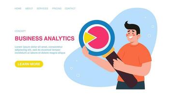 Web banner with man conducts analytics vector