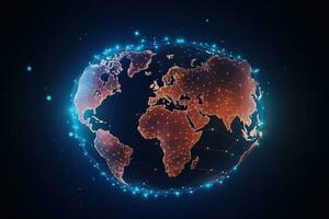 AI generated Global network connection over the world map. 3d rendering toned image, Global network connection concept with a world map point and line composition for global business, AI Generated photo