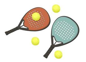 Padel tennis. Two padel rackets and tennis balls. Vector isolated illustration