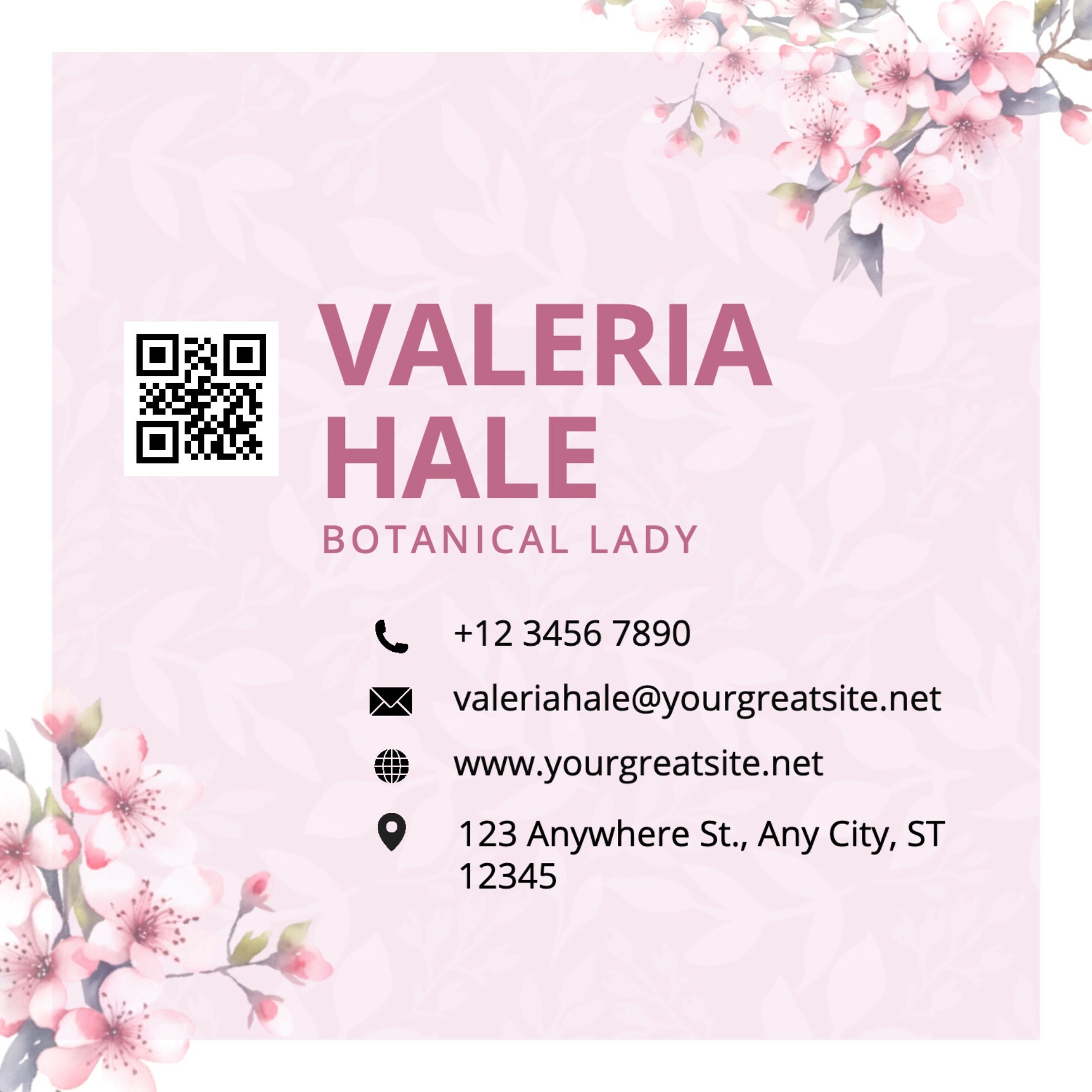 Pink Floral Business Card Square