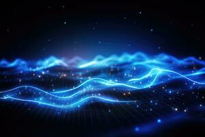 AI generated Futuristic digital wave with glowing particles. 3D Rendering, Futuristic technology wallpaper with digital glowing waves and a network system, AI Generated photo