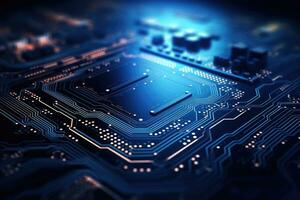 AI generated Circuit board close-up. Technology background. 3d rendering, Futuristic circuit board technology wallpaper with digital waves and glowing patterns, AI Generated photo