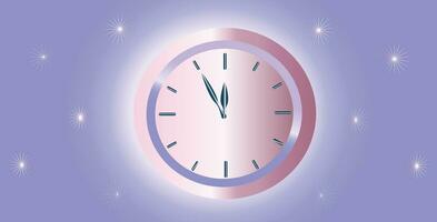 Clock on a background of blue, purple and pink, gradient colors, holidays. Vector illustration.