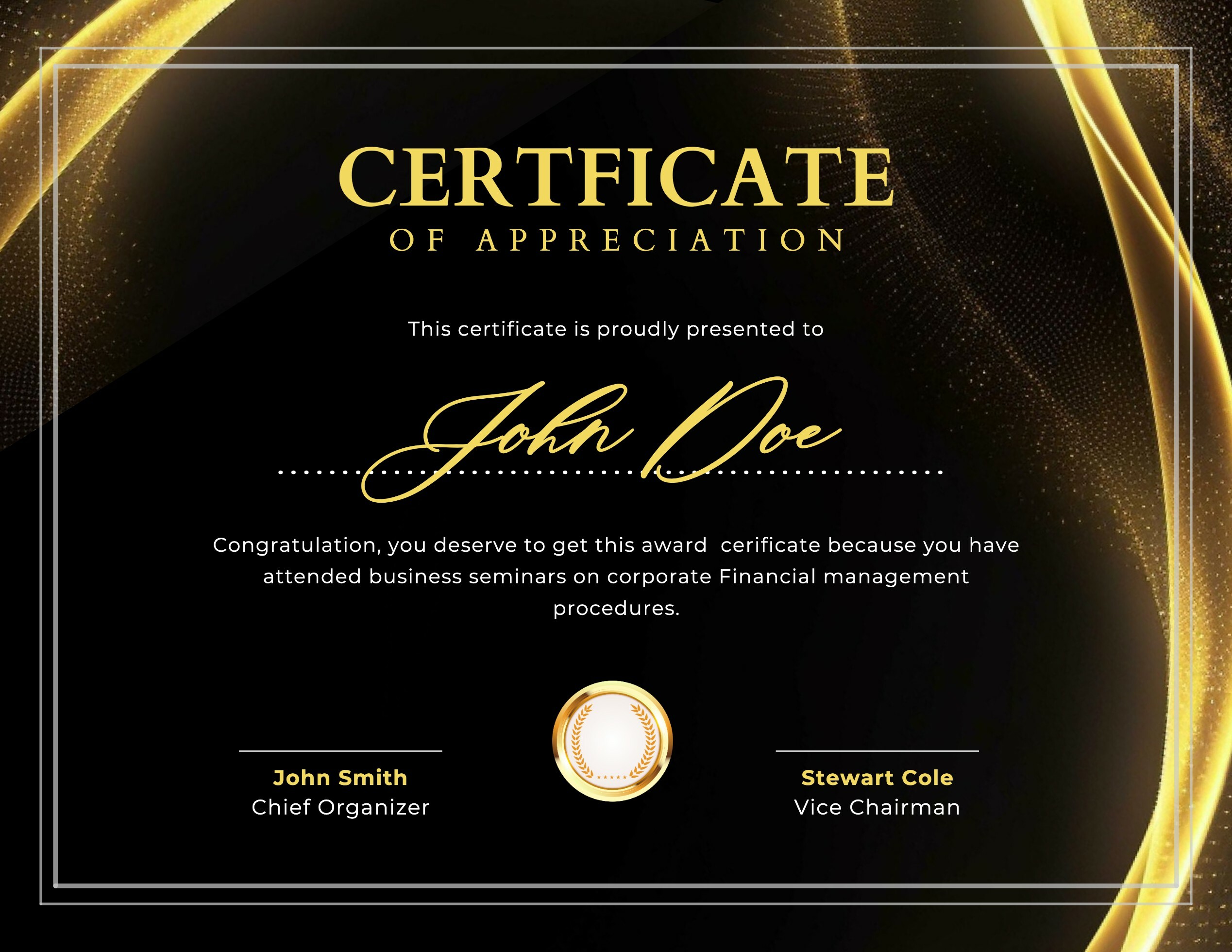 Black and Gold Certificate of Appreciation
