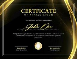 Black and Gold Certificate of Appreciation template