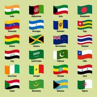 Large set of country flags in wavy style on a bright background vector