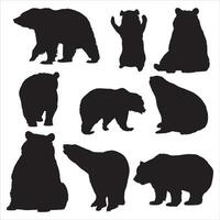 Various bear silhouettes on the white background. vector