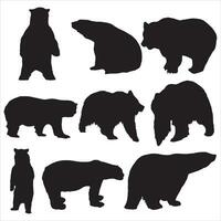 Various bear silhouettes on the white background. vector