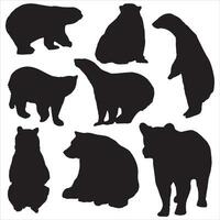 Various bear silhouettes on the white background. vector