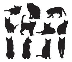 Set of cats Silhouettes on a white background. vector