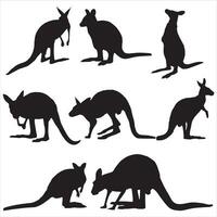 Set of kangaroo Silhouettes on a white background. vector