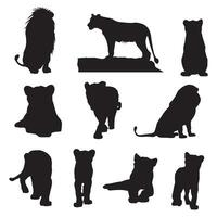 silueta león colección - vector ilustración.león silueta, conjunto vector animales íconos
