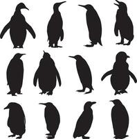 A group of penguins silhouette vector set.