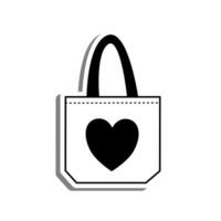 Cloth Bag with Heart Outline on white silhouette and gray shadow. Vector illustration cartoon style for decorate, coloring and any design.