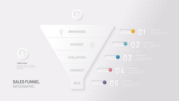 Infographic Sales funnel diagram template for business. neumorphic design neumorphic design. vector infographics.