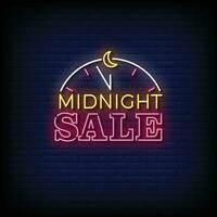 Neon Sign midnight sale with brick wall background vector