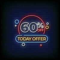 Neon Sign today offer with brick wall background vector